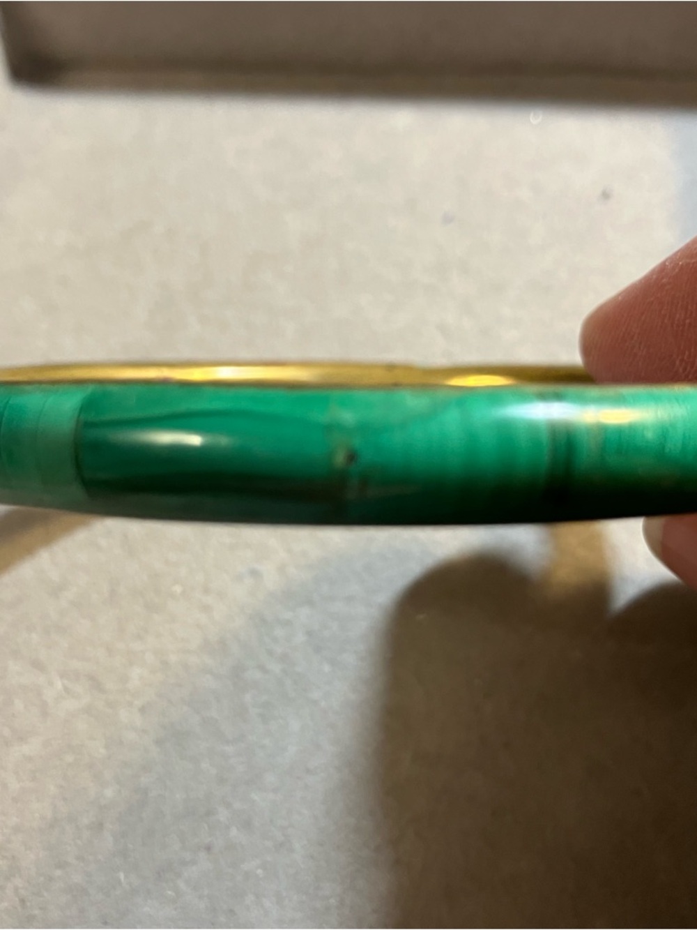Vintage Brass and Natural Malachite Stone Bangle Bracelet
